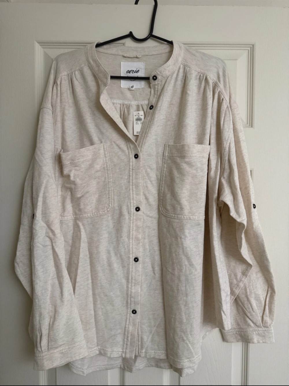 aerie women Neutral Cream Button-Up Pocket Shirt